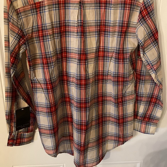 NWT Zara Red and Blue Plaid Hi Low Button Top Shirt - Picture 6 of 11